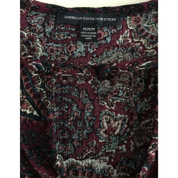 American Eagle | Paisley Mini Dress Womens Size M Purple 3/4 Sleeves Cut Out - Picture 11 of 11